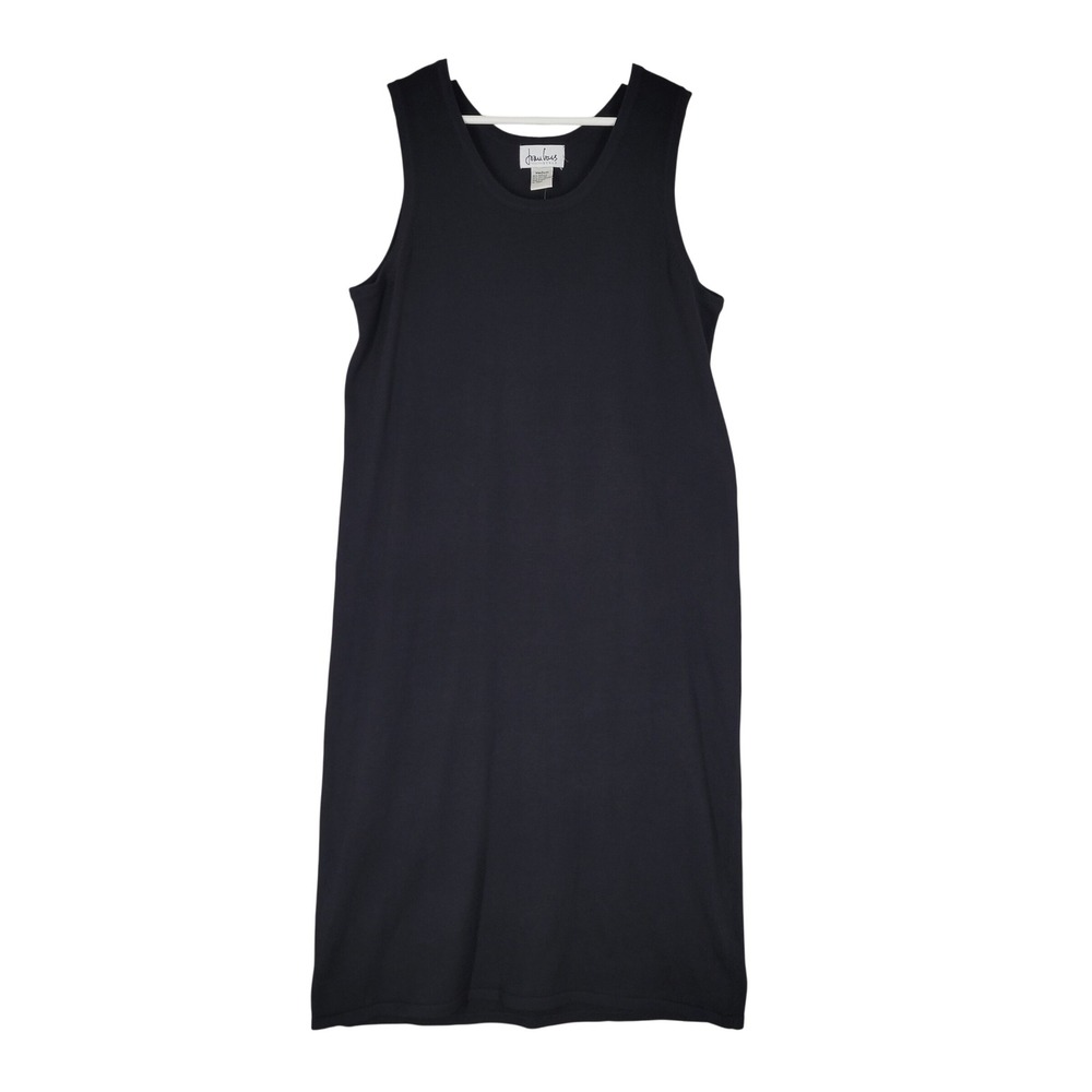Joan Vass Knit Midi Dress Womens Medium Black Sleeveless Scoop Neck Cotton Blend